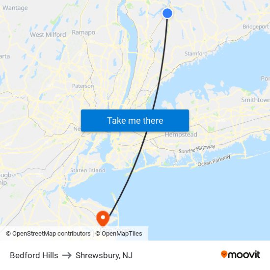 Bedford Hills to Shrewsbury, NJ map