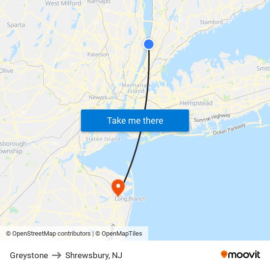 Greystone to Shrewsbury, NJ map