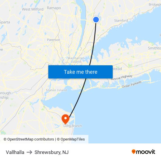 Vallhalla to Shrewsbury, NJ map