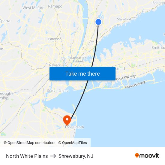 North White Plains to Shrewsbury, NJ map