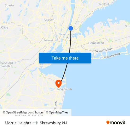 Morris Heights to Shrewsbury, NJ map