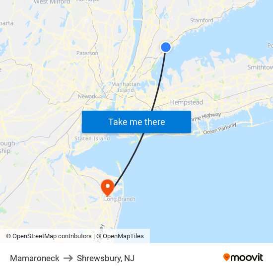 Mamaroneck to Shrewsbury, NJ map