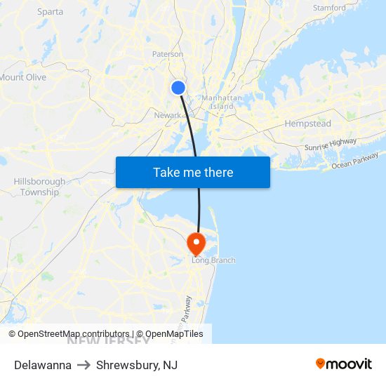 Delawanna to Shrewsbury, NJ map