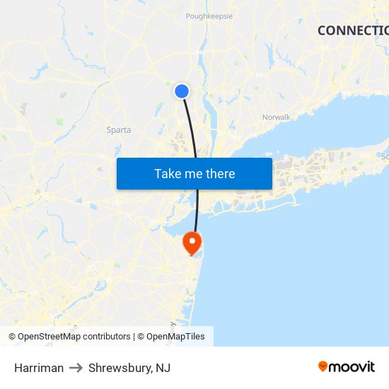 Harriman to Shrewsbury, NJ map