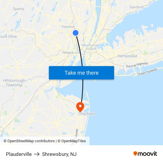 Plauderville to Shrewsbury, NJ map