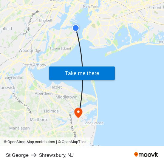 St George to Shrewsbury, NJ map