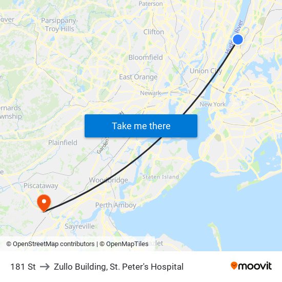 181 St to Zullo Building, St. Peter's Hospital map