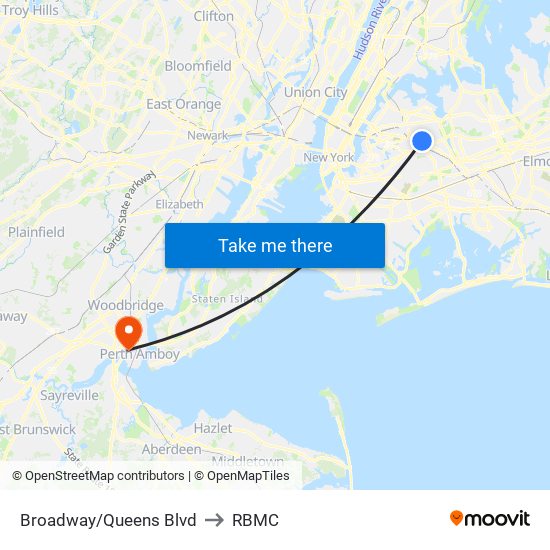 Broadway/Queens Blvd to RBMC map