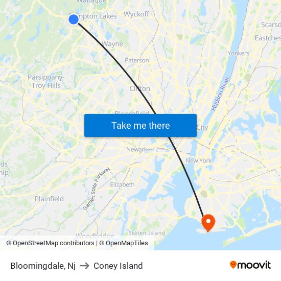 Bloomingdale, Nj to Coney Island map