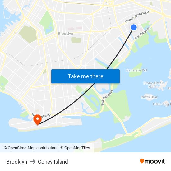 Brooklyn to Coney Island map