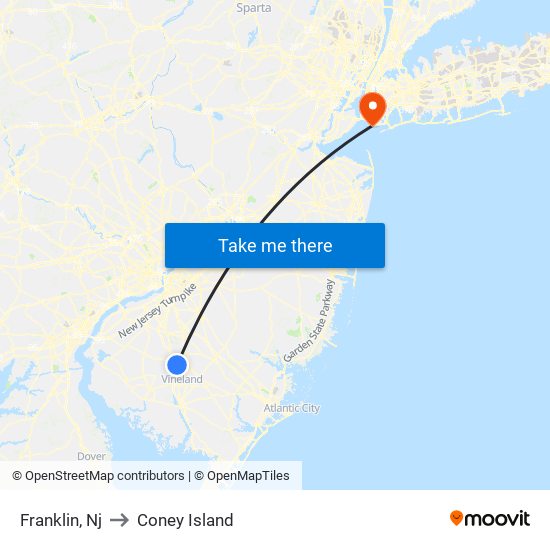 Franklin, Nj to Coney Island map
