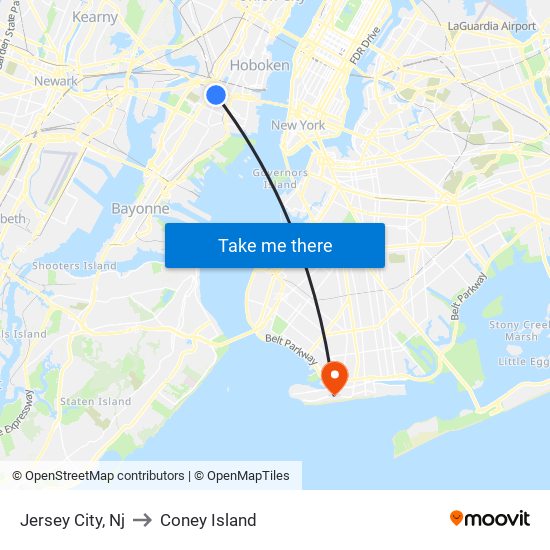 Jersey City, Nj to Coney Island map