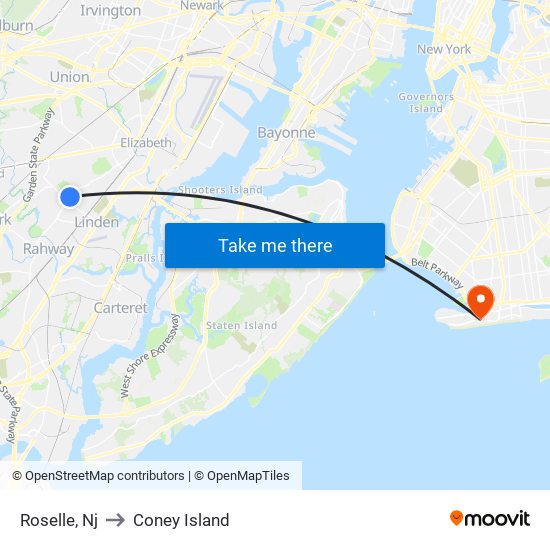 Roselle, Nj to Coney Island map
