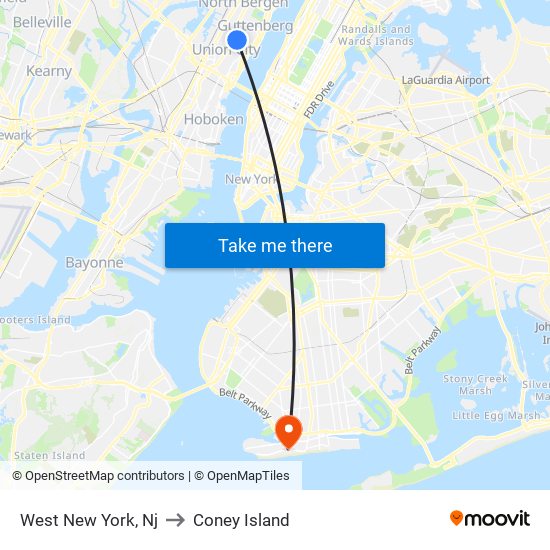 West New York, Nj to Coney Island map