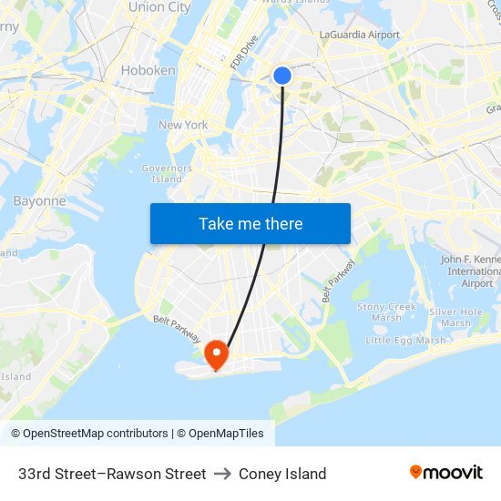 33rd Street–Rawson Street to Coney Island map