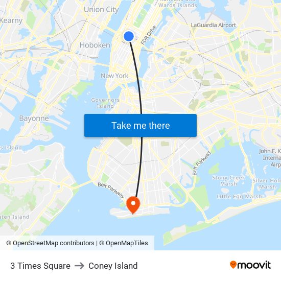 3 Times Square to Coney Island map