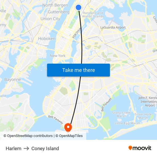 Harlem to Coney Island map