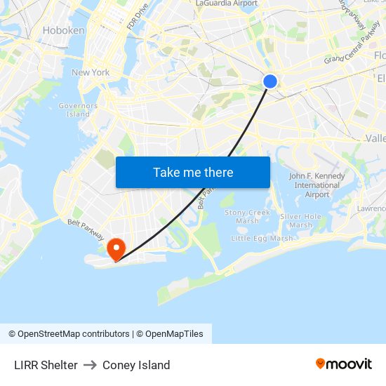 Lirr Shelter to Coney Island map