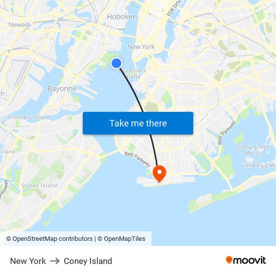 New York to Coney Island map