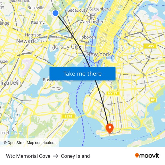 Wtc Memorial Cove to Coney Island map