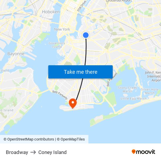 Broadway to Coney Island map