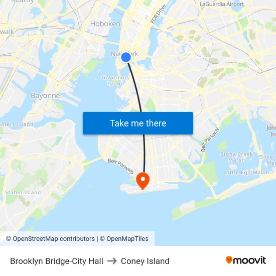 Brooklyn Bridge-City Hall to Coney Island map