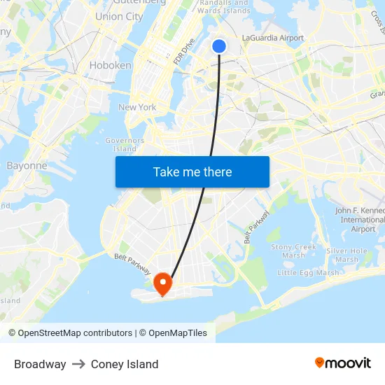 Broadway to Coney Island map