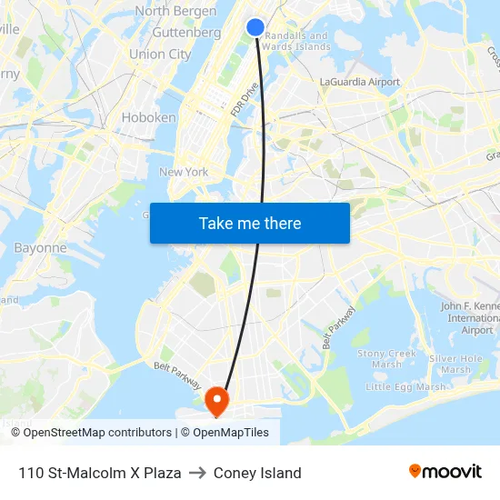 110 St-Malcolm X Plaza to Coney Island map