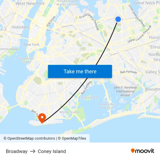 Broadway to Coney Island map