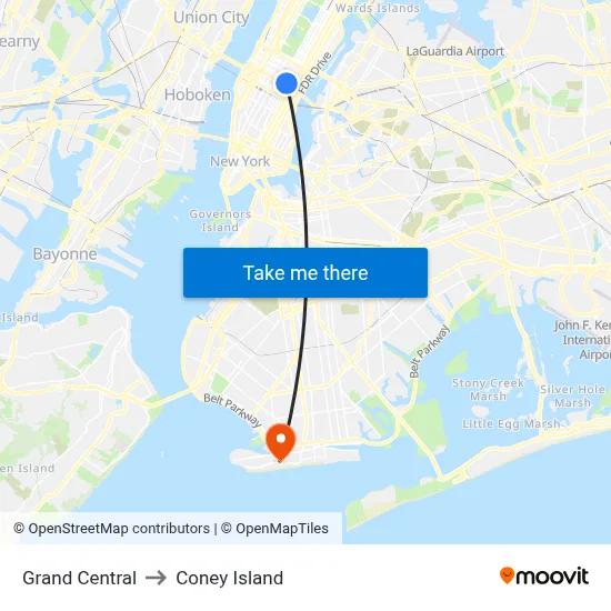 Grand Central to Coney Island map
