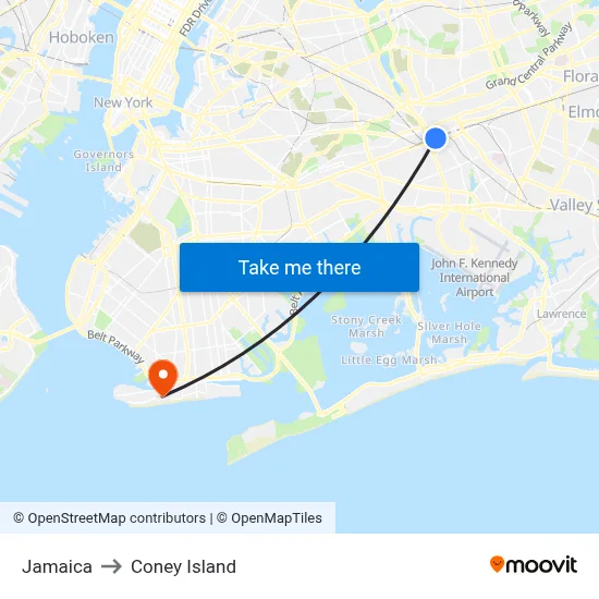 Jamaica to Coney Island map