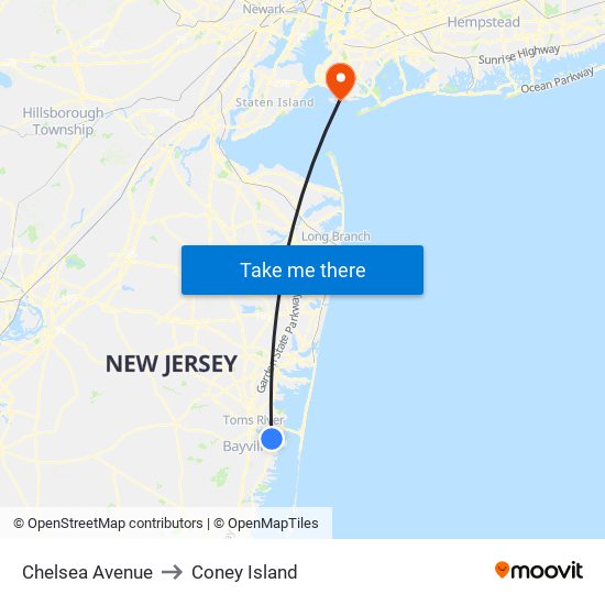 Chelsea Avenue to Coney Island map