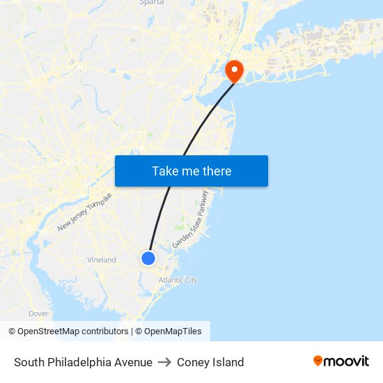 South Philadelphia Avenue to Coney Island map
