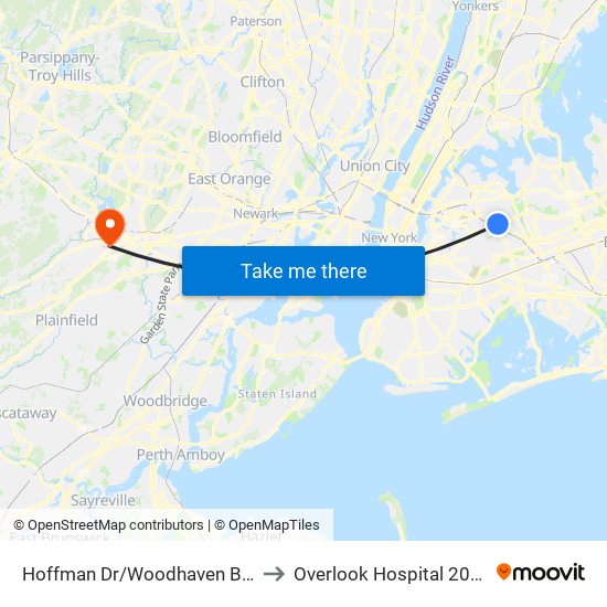 Hoffman Dr/Woodhaven Blvd to Overlook Hospital 201-1 map