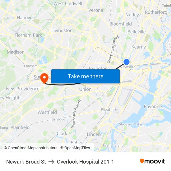 Newark Broad St to Overlook Hospital 201 1 with public transportation