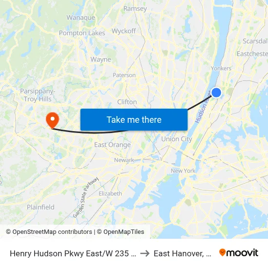 Henry Hudson Pkwy East/W 235 St to East Hanover, NJ map