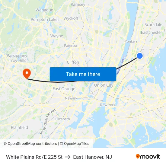 White Plains Rd/E 225 St to East Hanover, NJ map