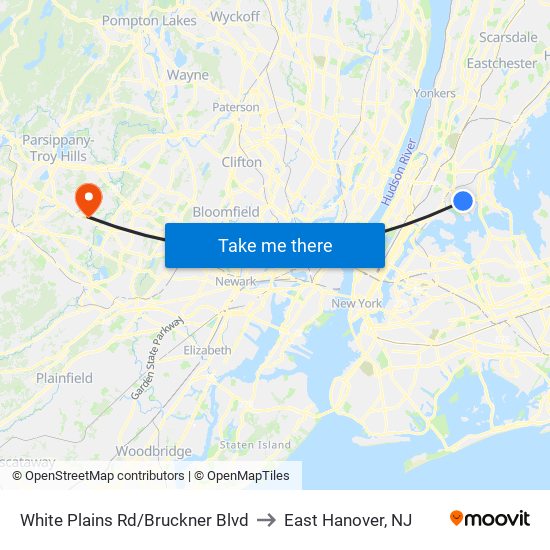 White Plains Rd/Bruckner Blvd to East Hanover, NJ map