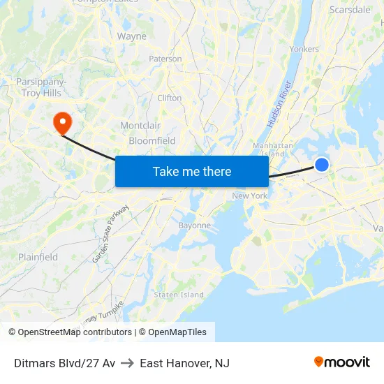 Ditmars Blvd/27 Av to East Hanover, NJ map