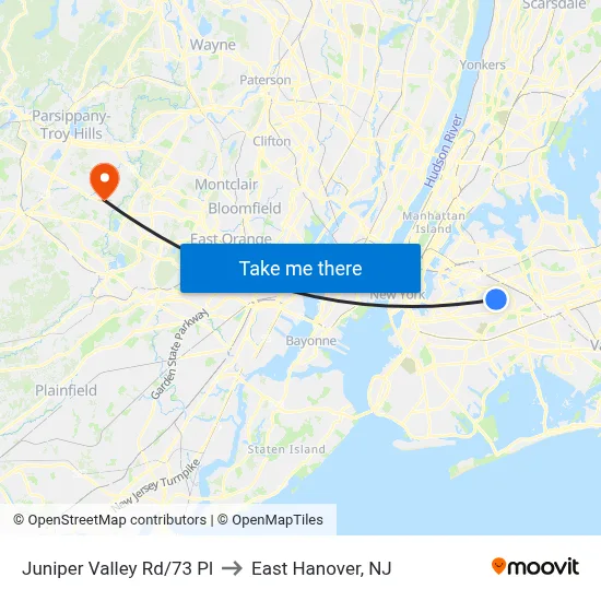 Juniper Valley Rd/73 Pl to East Hanover, NJ map