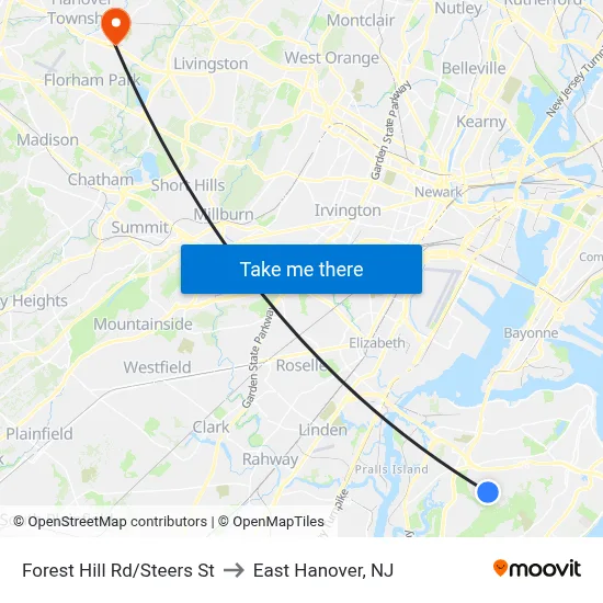 Forest Hill Rd/Steers  St to East Hanover, NJ map