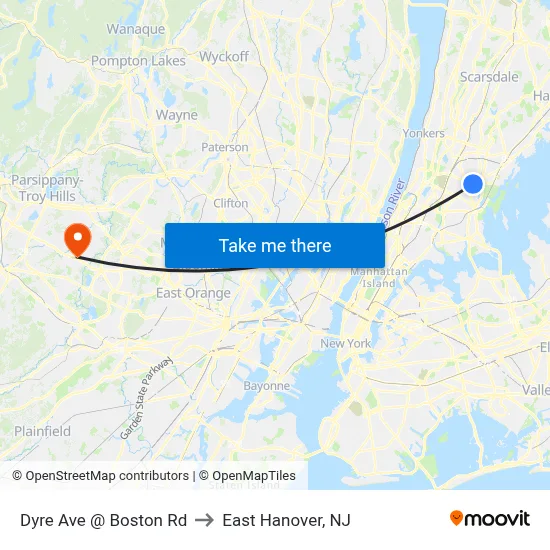 Dyre Ave @ Boston Rd to East Hanover, NJ map