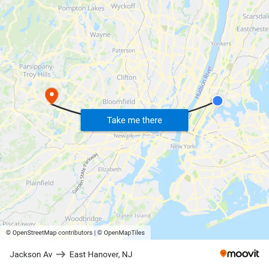 Jackson Av to East Hanover, NJ map
