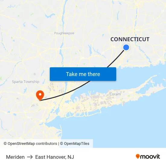 Meriden to East Hanover, NJ map