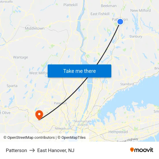 Patterson to East Hanover, NJ map