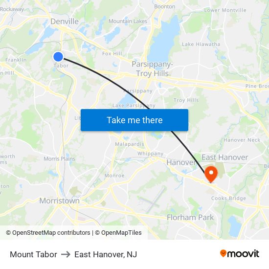 Mount Tabor to East Hanover, NJ map