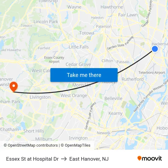 Essex St at Hospital Dr to East Hanover, NJ map