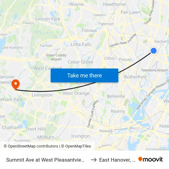 Summit Ave at West Pleasantview Ave to East Hanover, NJ map