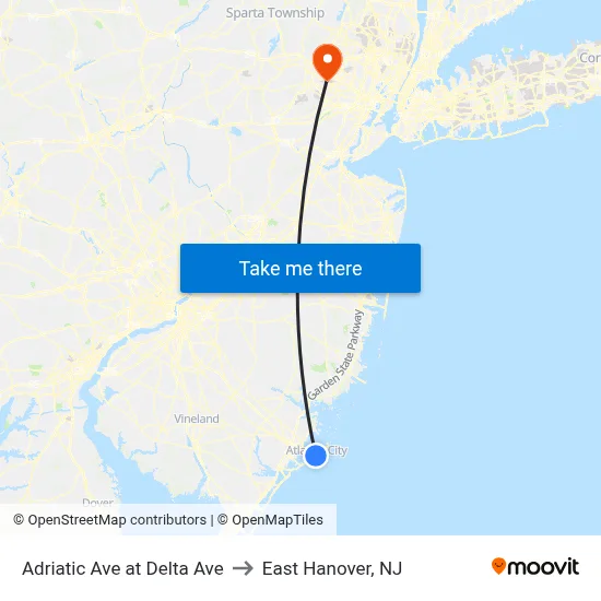 Adriatic Ave at Delta Ave to East Hanover, NJ map