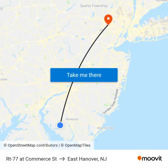 Rt-77 at Commerce St to East Hanover, NJ map